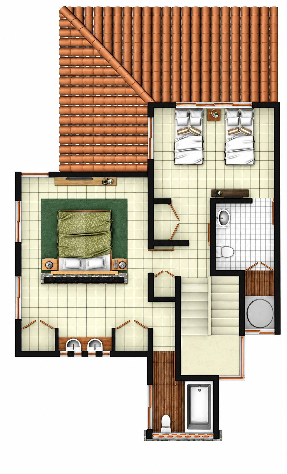 Planta amueblada · Habitaciones y circulación