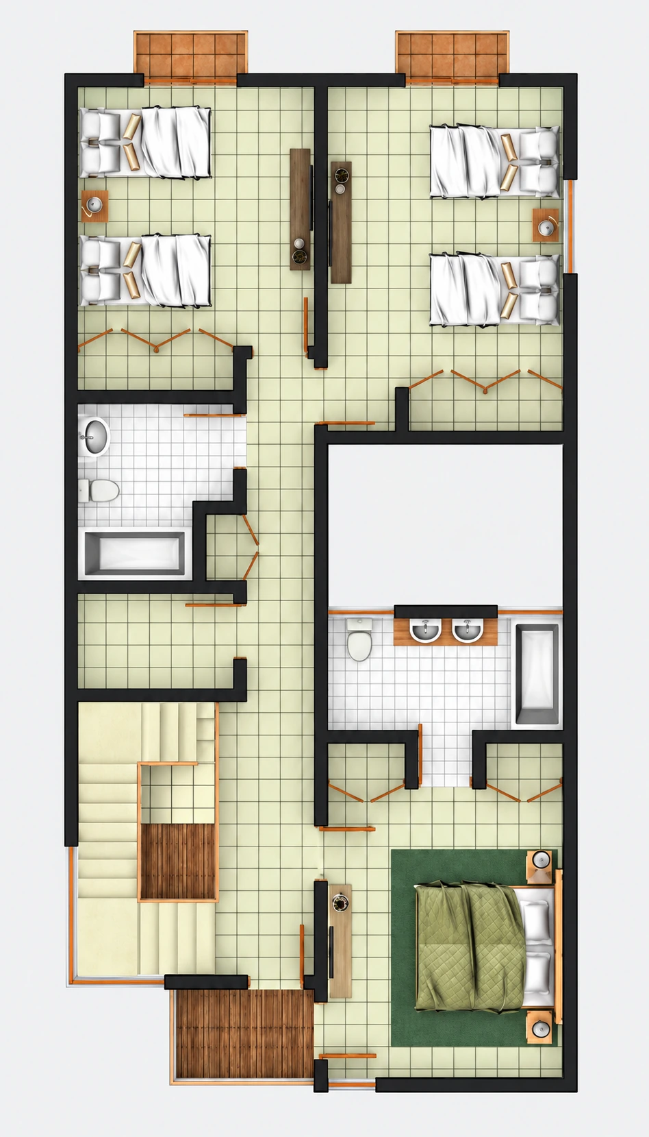 Planta amueblada · Distribución interior y dormitorios