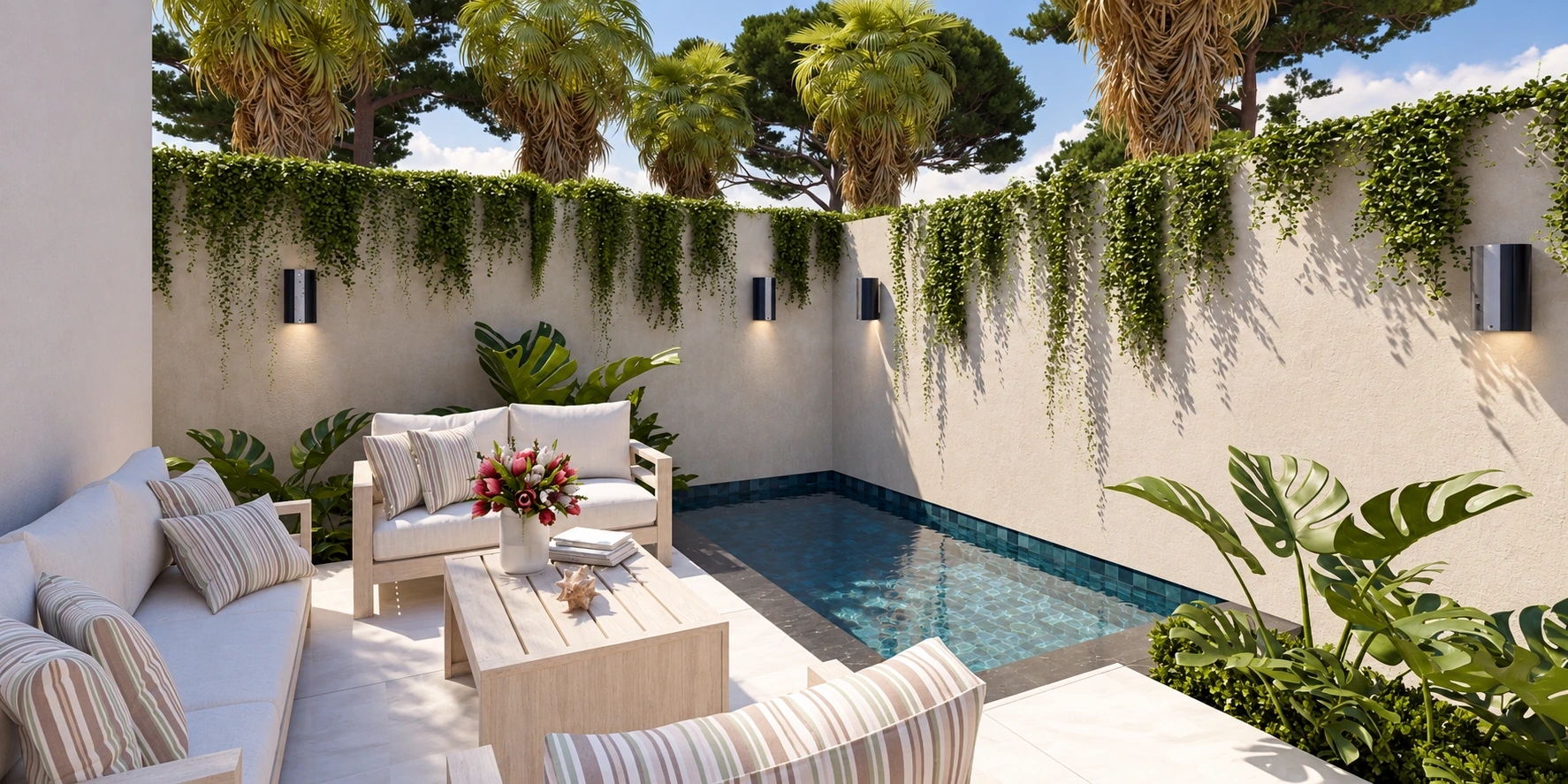 Propuesta · Patio con piscina y área de estar