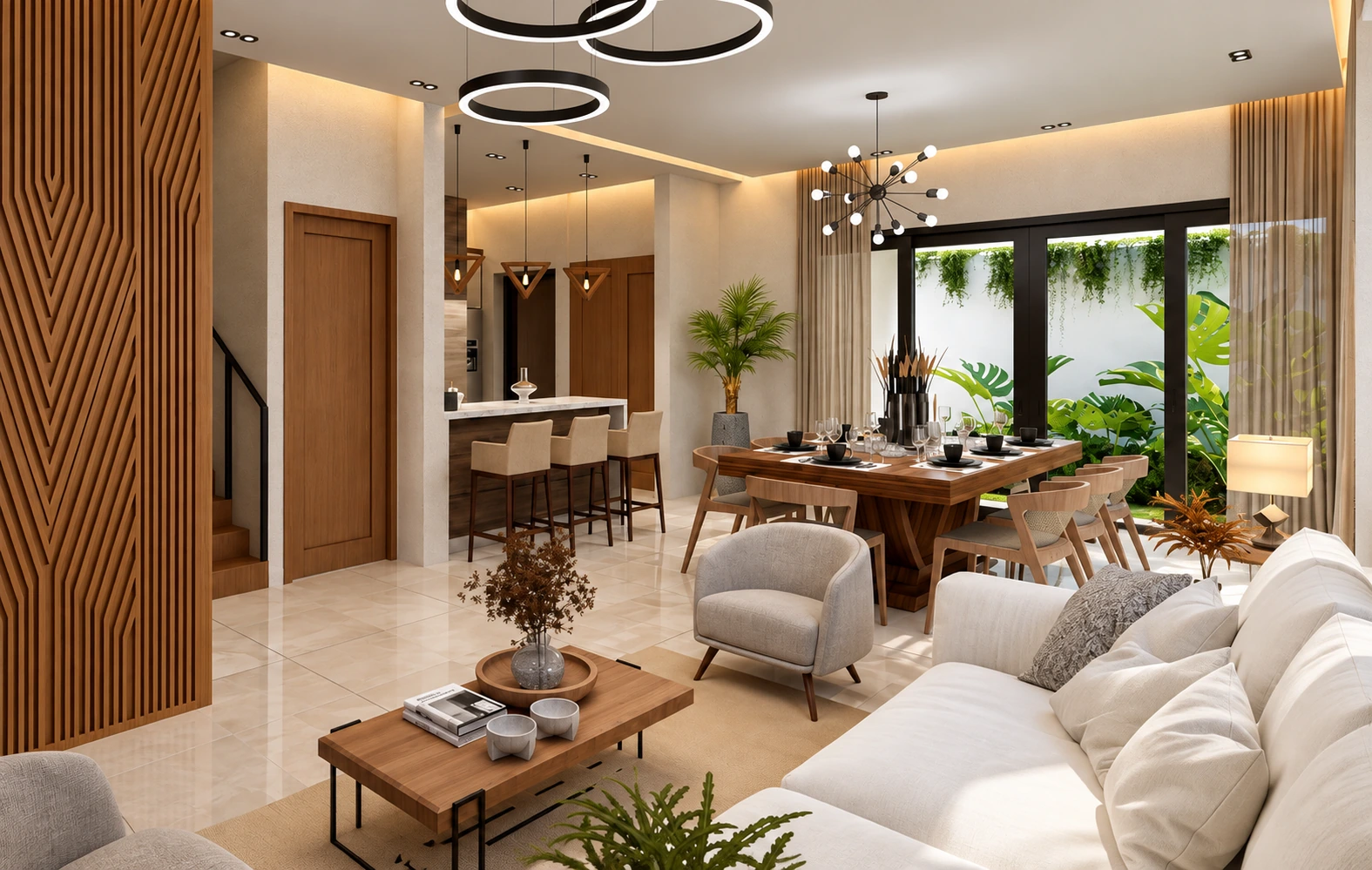 Propuesta · Sala y comedor con vista al jardín
