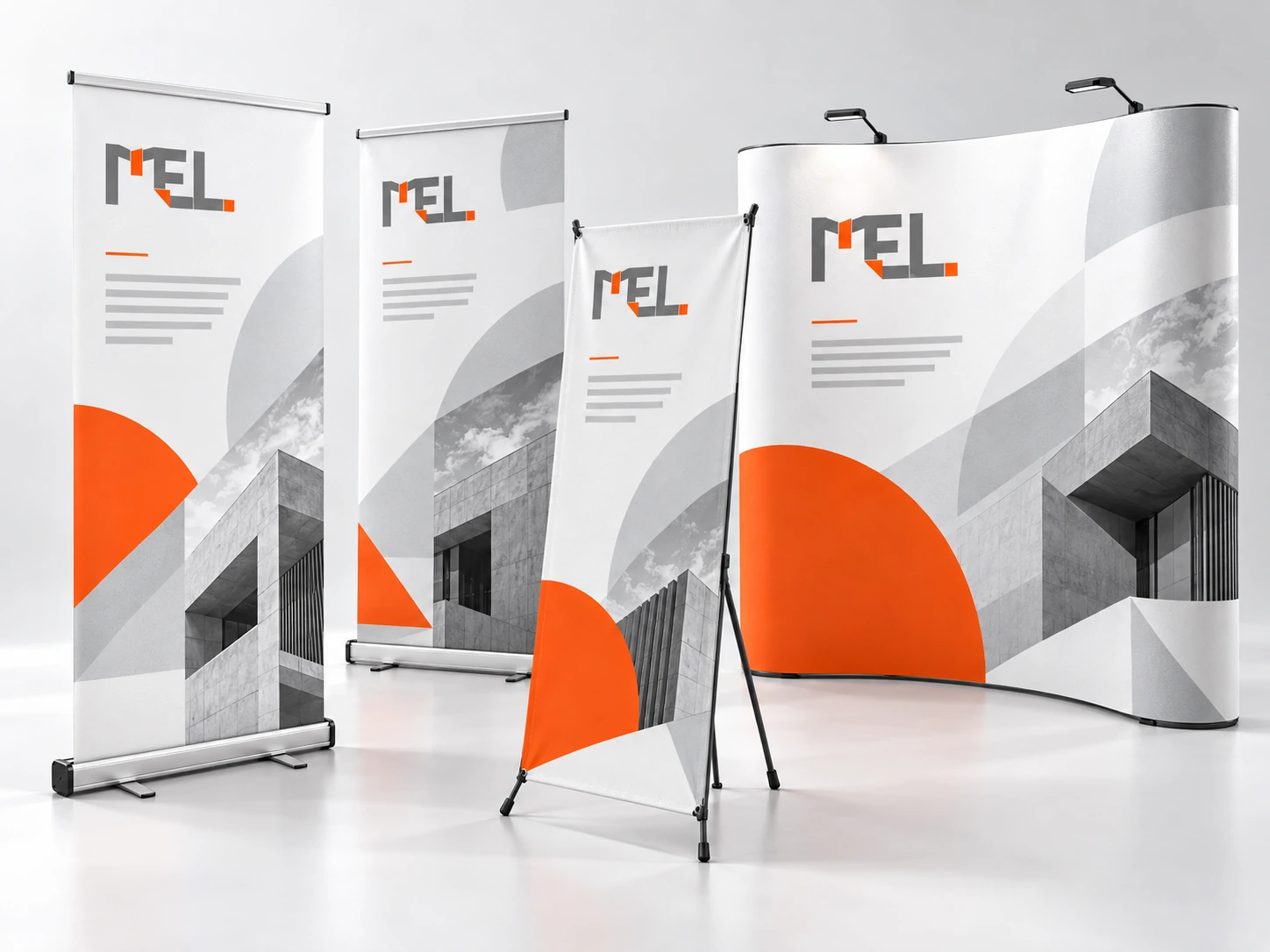 Ejemplo ilustrativo de portabanners y roll-ups