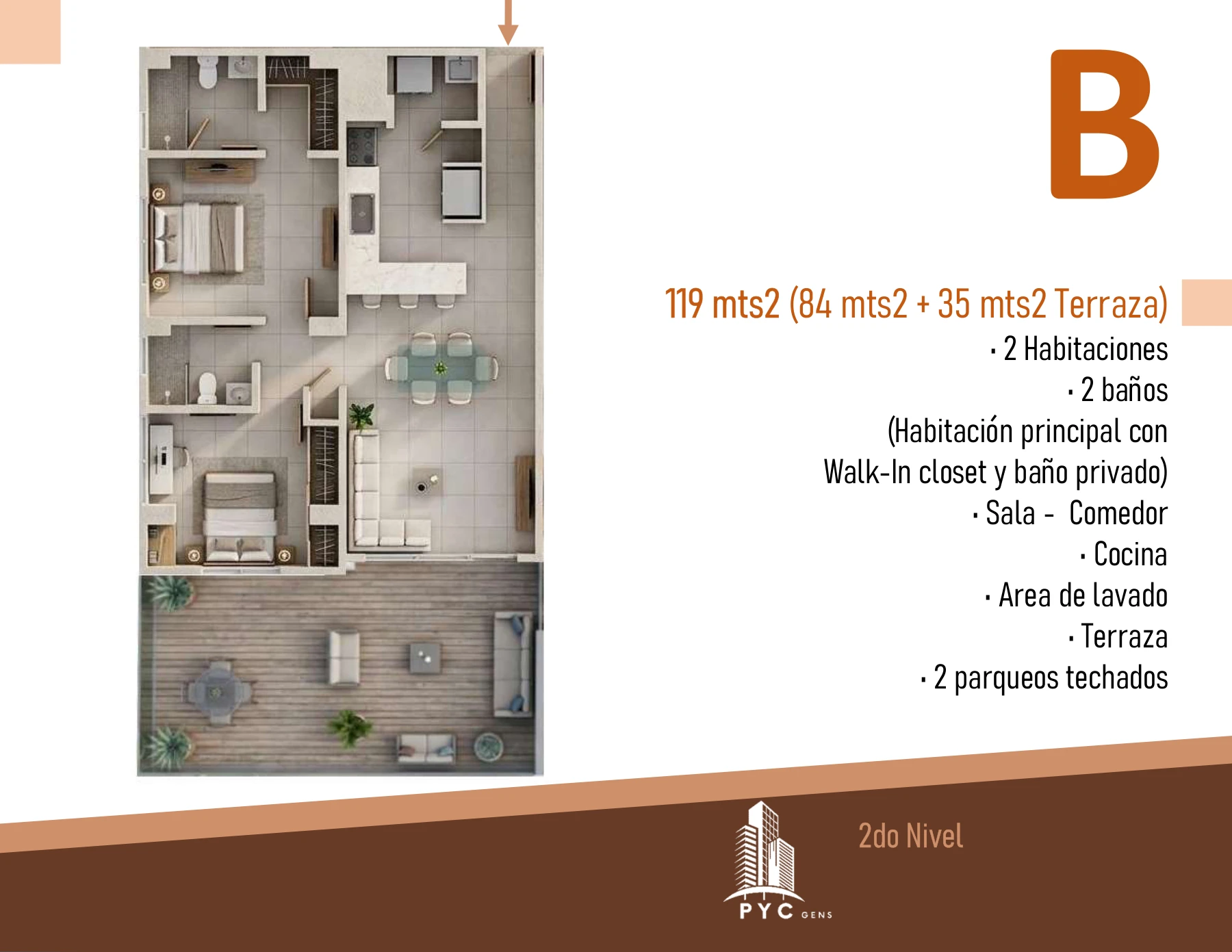 Apartamento B con terraza · 119 m²