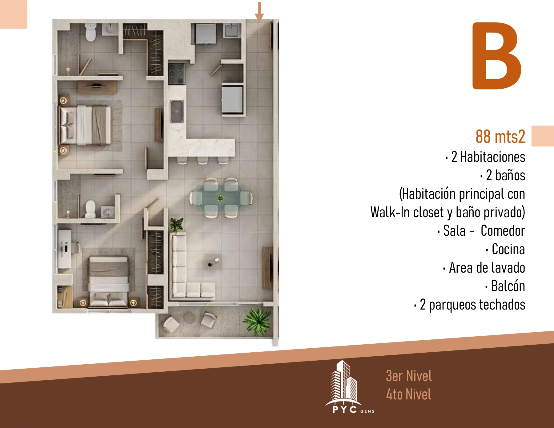 Apartamento B · 88 m²