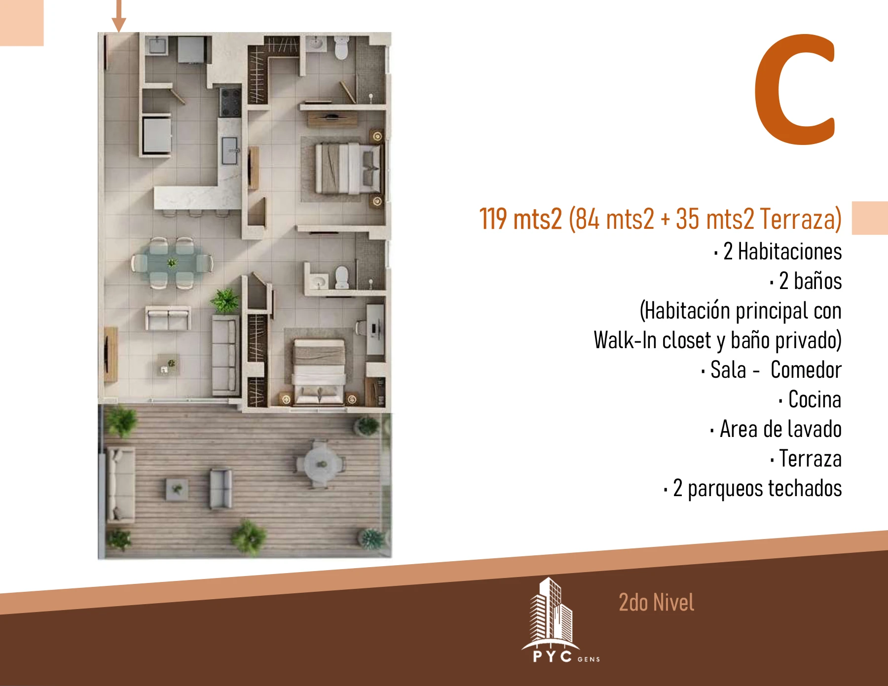 Apartamento C con terraza · 119 m²
