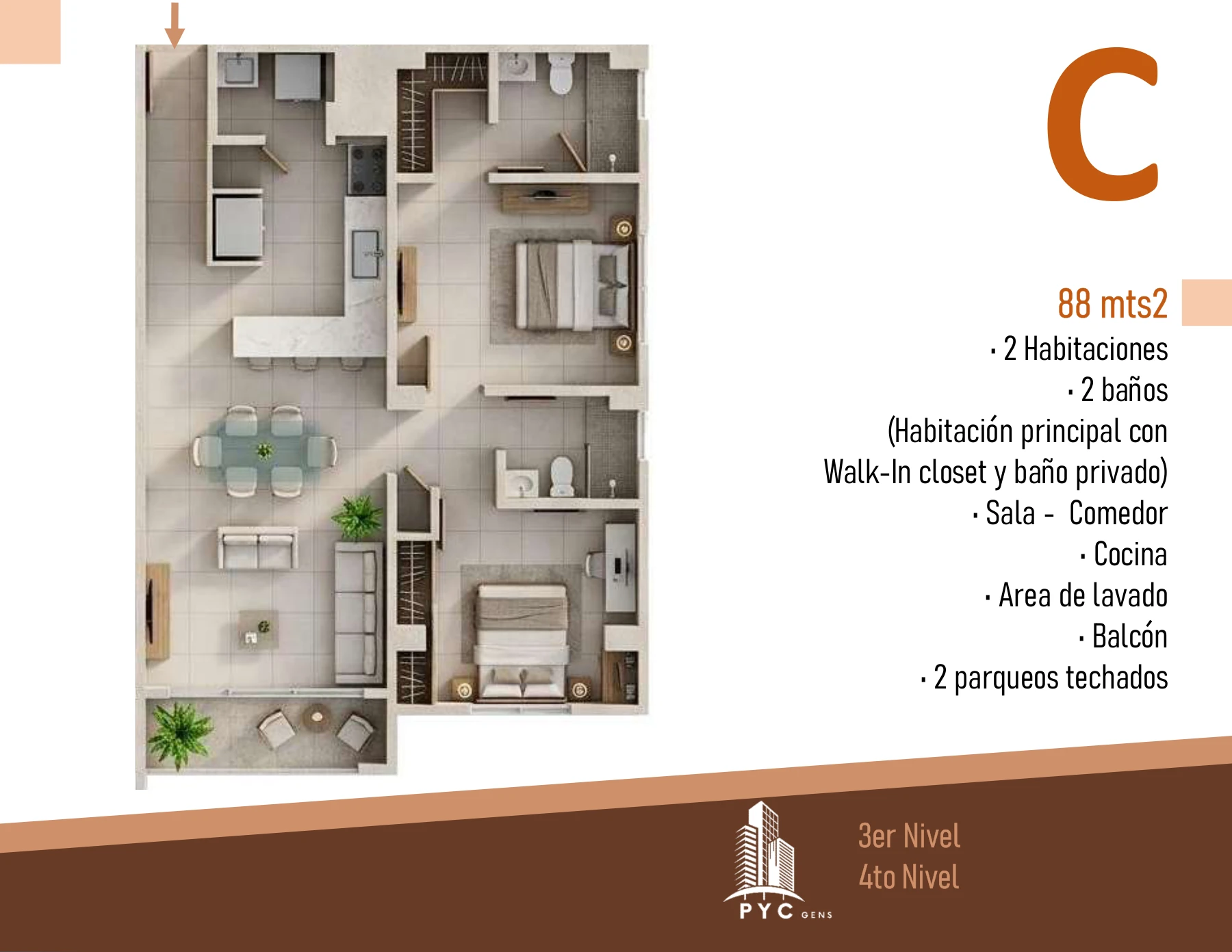 Apartamento C · 88 m²