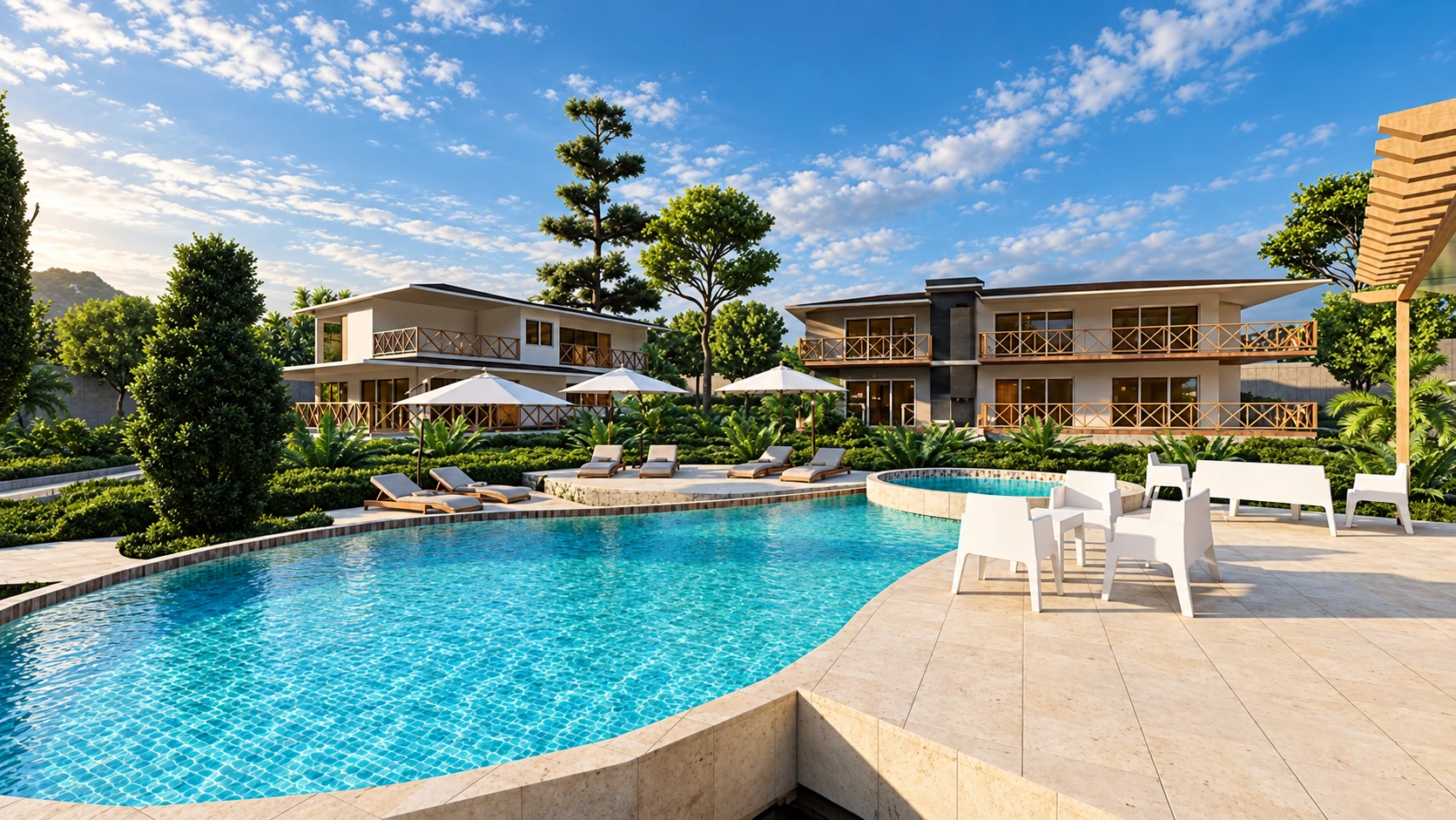 Propuesta · Piscina central y villas