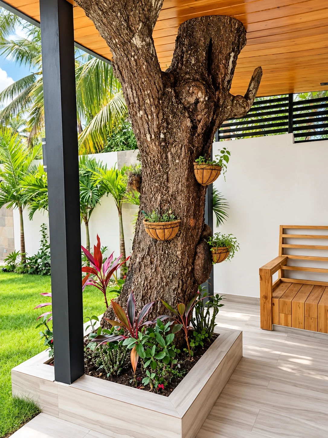 Árbol integrado en el jardín