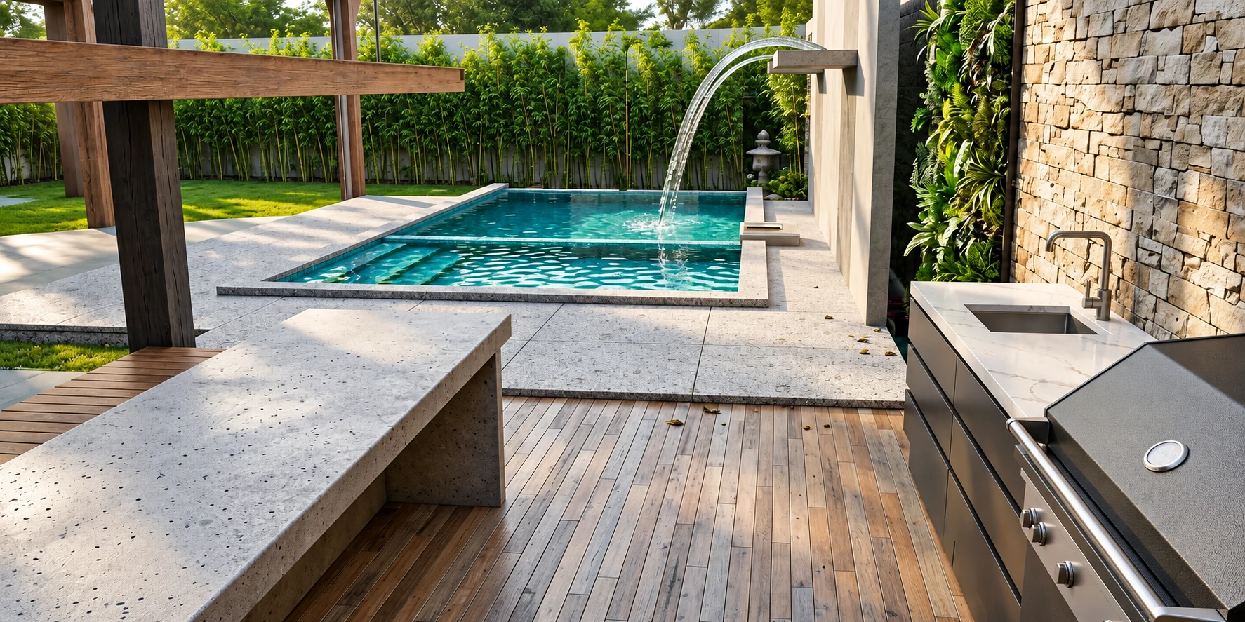Propuesta · Terraza y área de preparación junto a la piscina